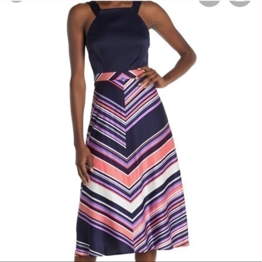 Trina Turk Arvida Dress Navy Chevron NWT 0